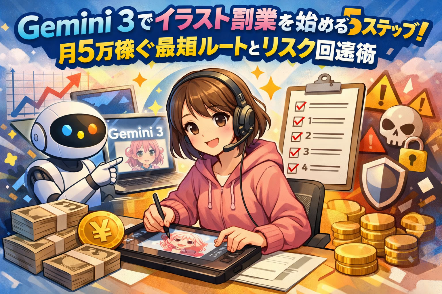 Gemini 3でイラスト副業を始める5ステップ！月5万稼ぐ最短ルートとリスク回避術