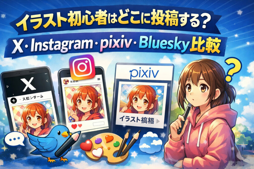 イラスト初心者はどこに投稿する?X・Instagram・pixiv・Bluesky比較